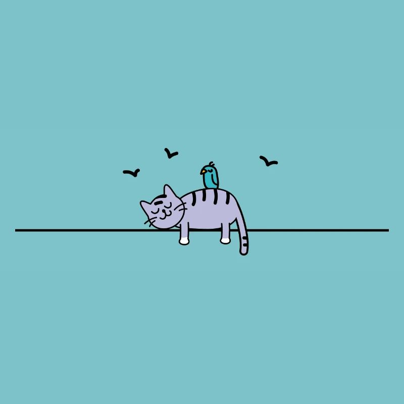 Schlafende Katze mit Vogel