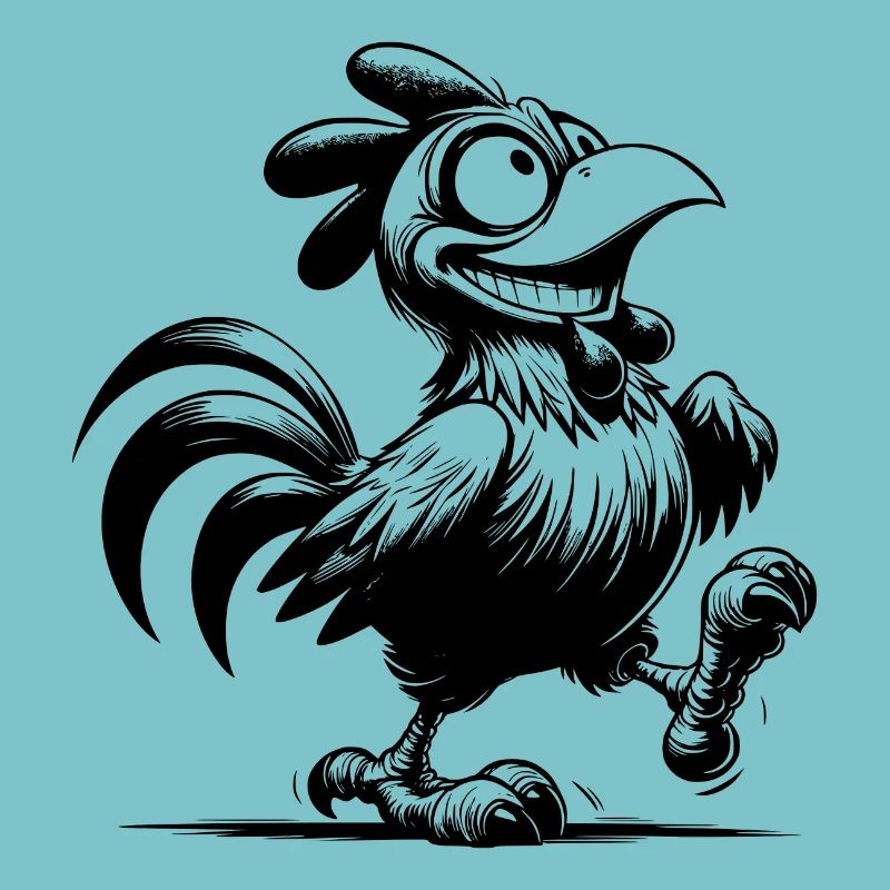 Grinning Funny Rooster Drawing