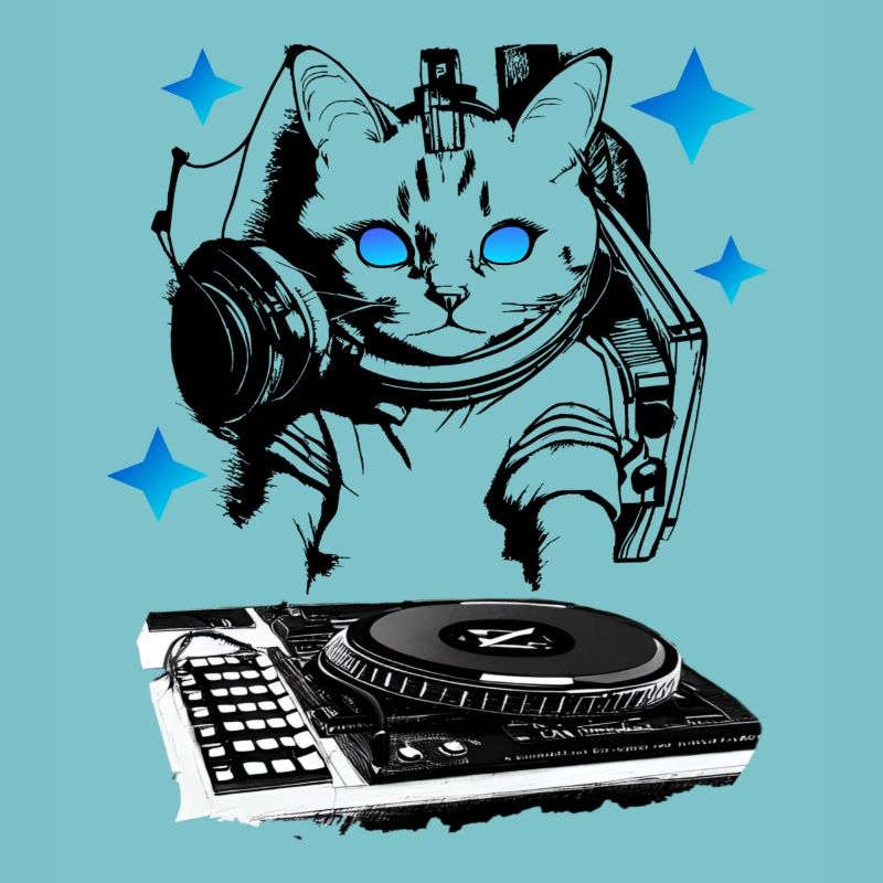 DJ Katze mit Mischpult