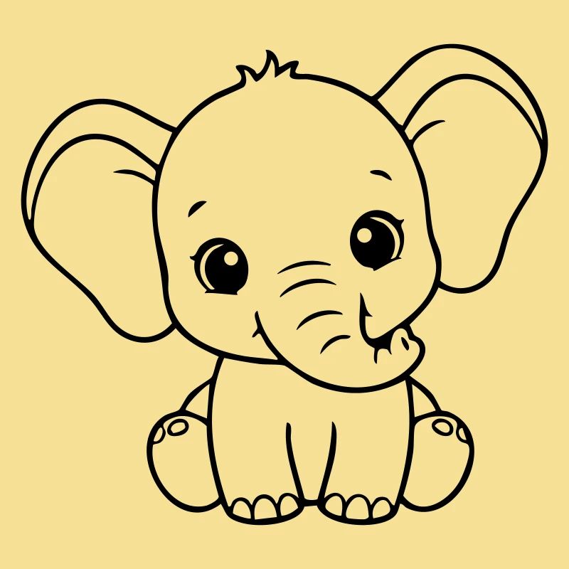 Bébé éléphant mignon – Noir et Blanc