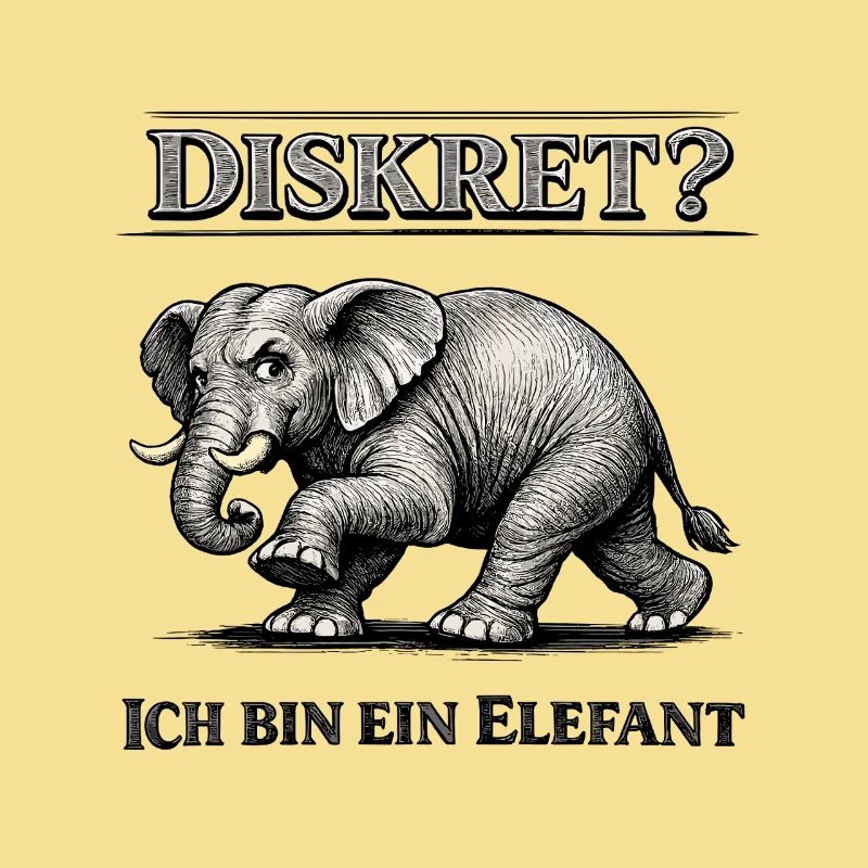 Diskret? Ich bin ein Elefant Humor Spruch
