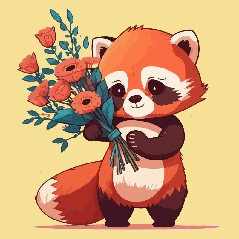 roter Panda mit Blumen