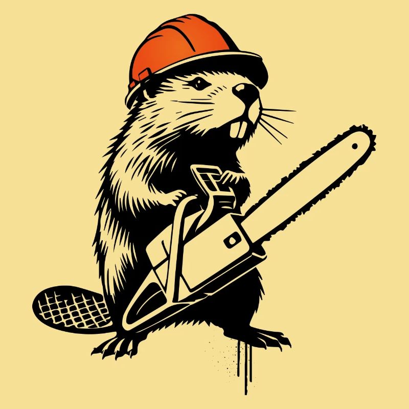 Beaver with Chainsaw – Humorous Stencil Design