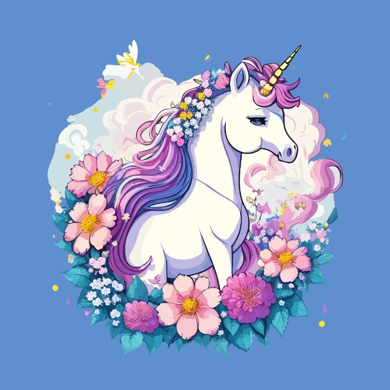 Frühlings-Einhorn mit Blumenkranz