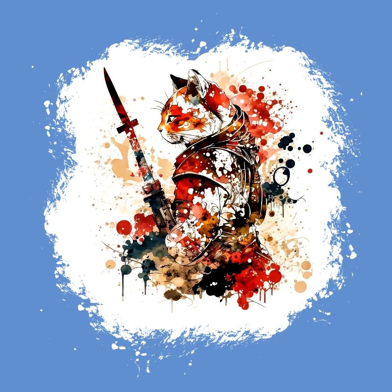 Samurai Katze Rot Schwarz