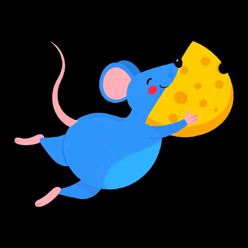 Souris bleue heureuse et fromage jaune