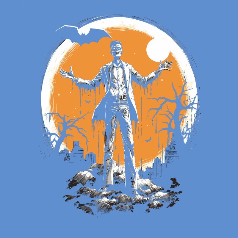Zombie squelette avec les bras tendus devant la lune