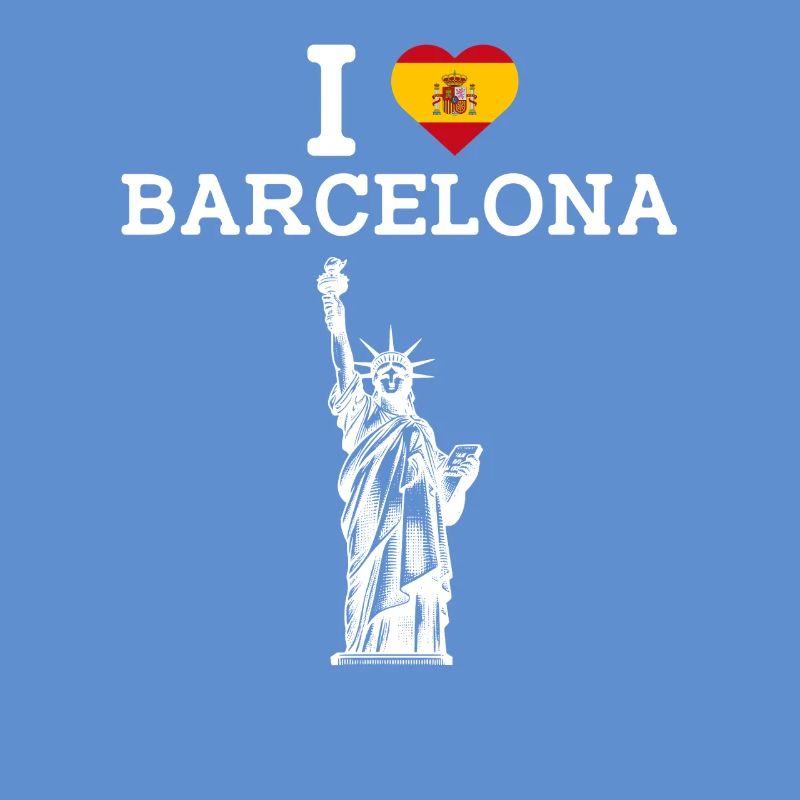 J’aime Barcelone Espagne Statue De La Liberté Drapeau Jeu De Mots