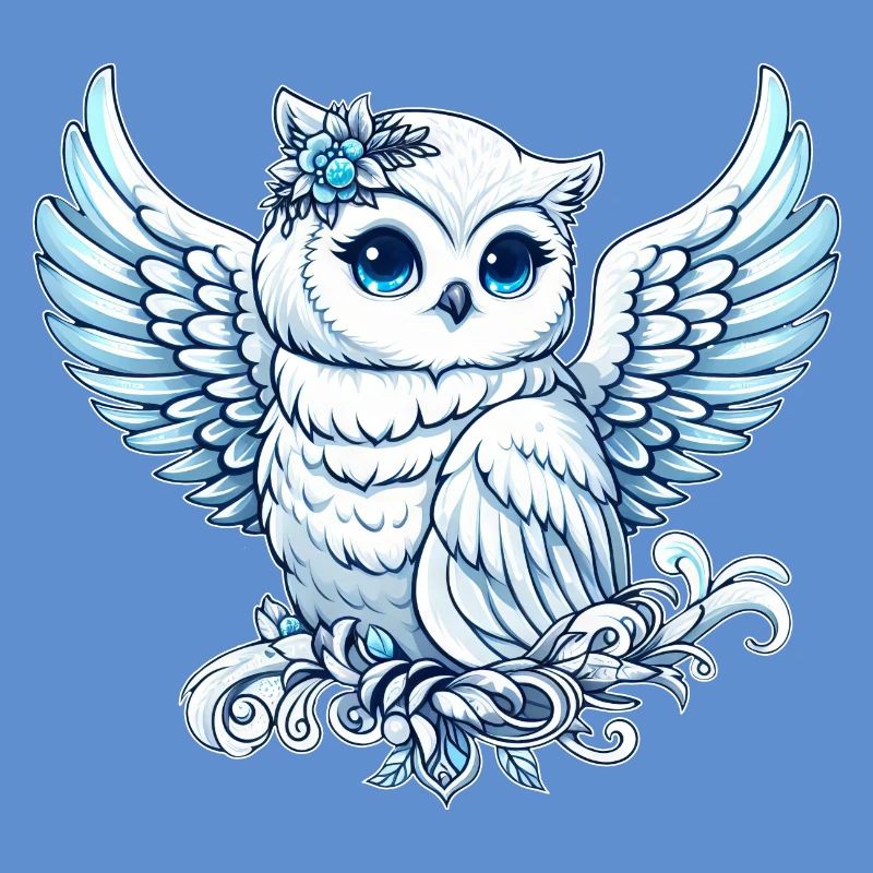 Mignon harfang des neiges aux yeux bleus et ange