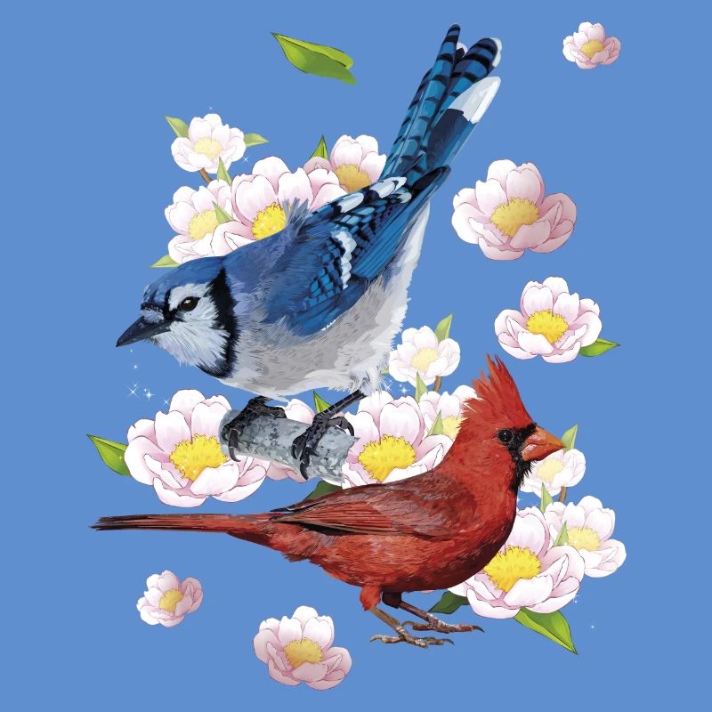 Der nördliche Kardinal und der blaue Eichelhäher