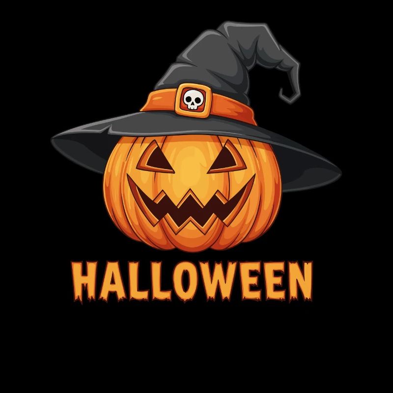 Spooky Halloween Jack-o'-lantern with witch hat