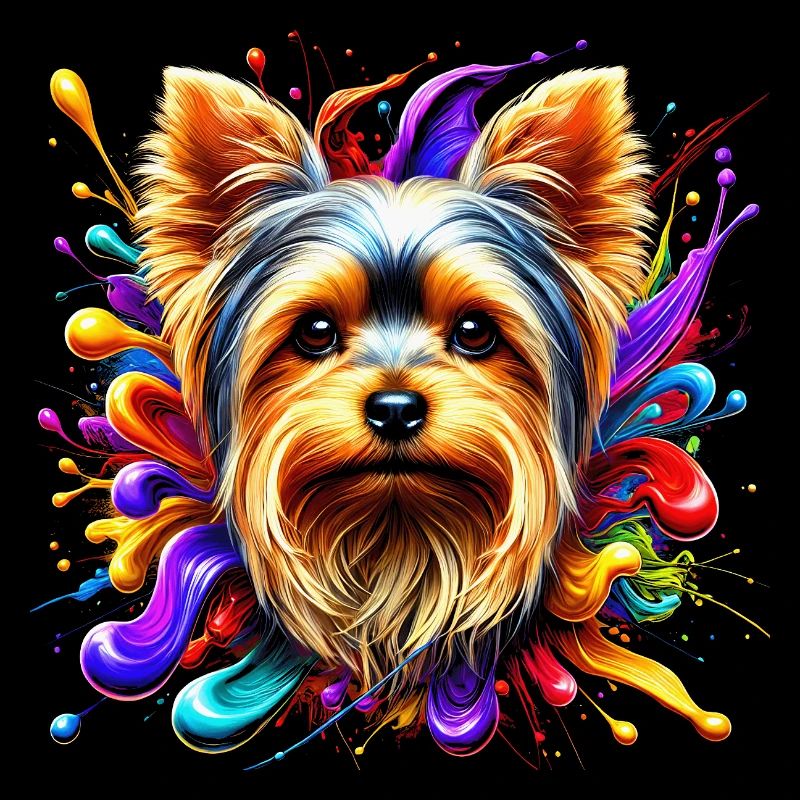 Süßer Yorkshire Terrier mit bunten Farbklecksen