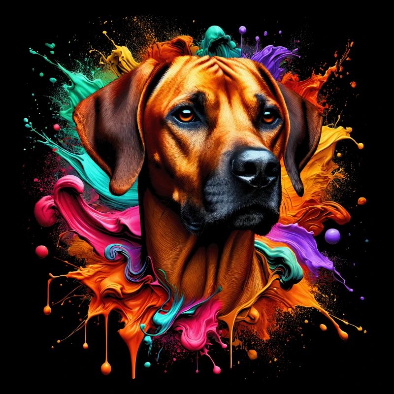 Süßer Rhodesian Ridgeback mit bunten Farbklecksen