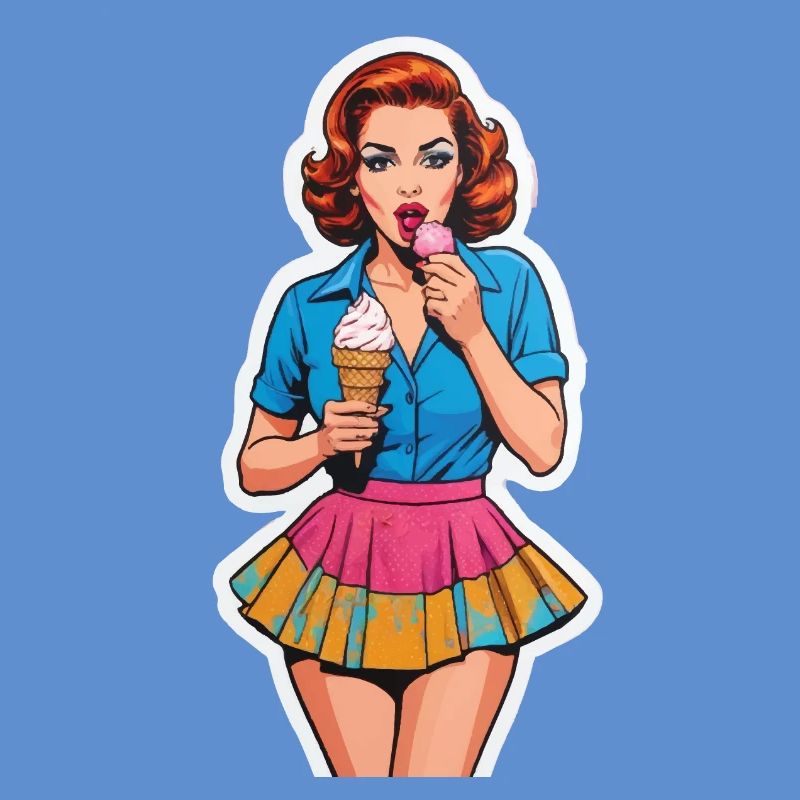 Fille rétro mangeant de la crème glacée