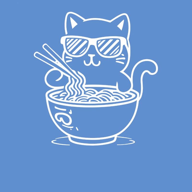 Chat avec des lunettes de soleil mangeant des ramen