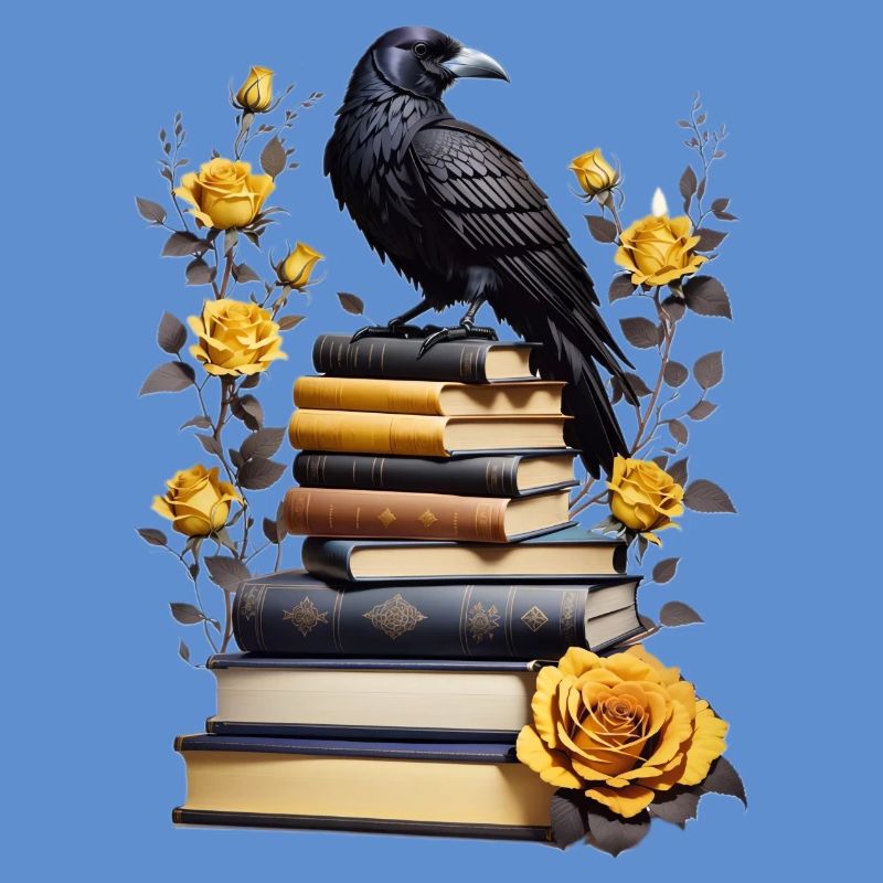 Bücherstapel mit Rabe