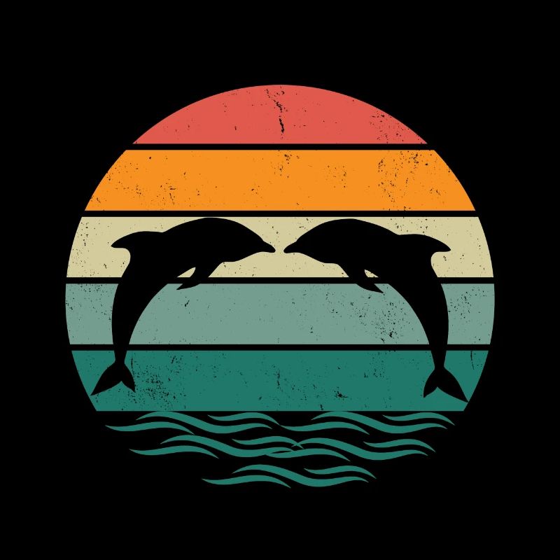 Silhouette dauphins - Rétro Sunset Dolphin