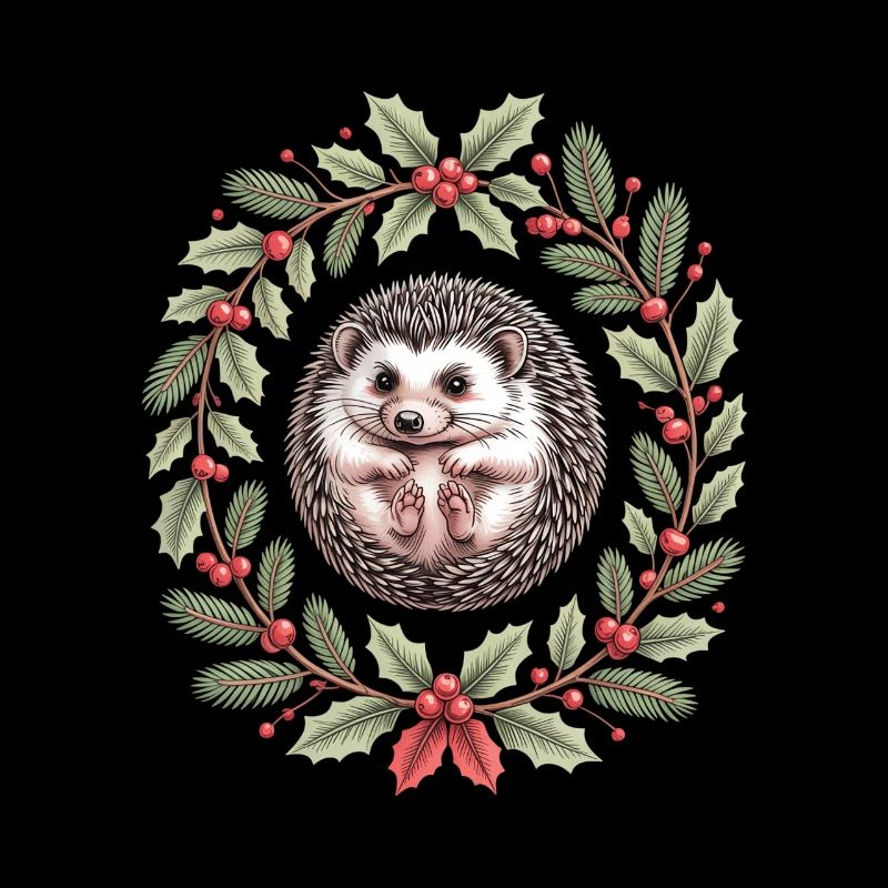 Hérisson de Noël en couronne de houx