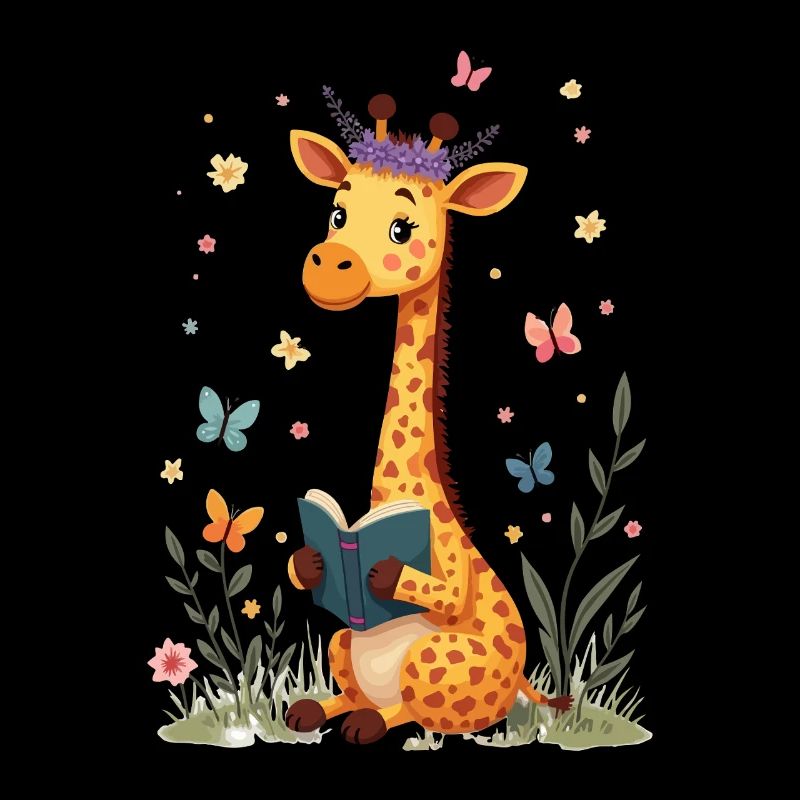 Süße Giraffe liest Buch Blumen Bücherwurm
