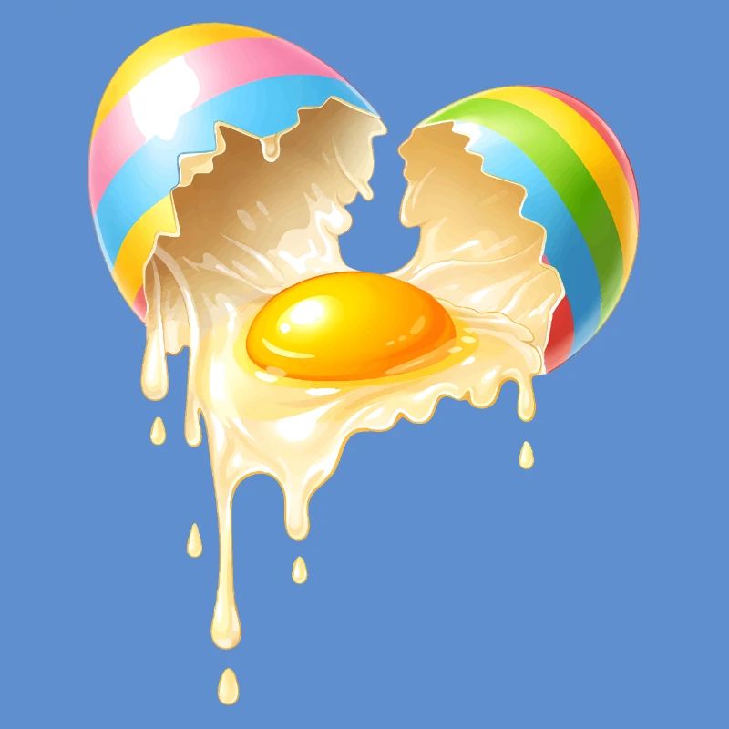 Broken Easter egg with flowing egg yolk