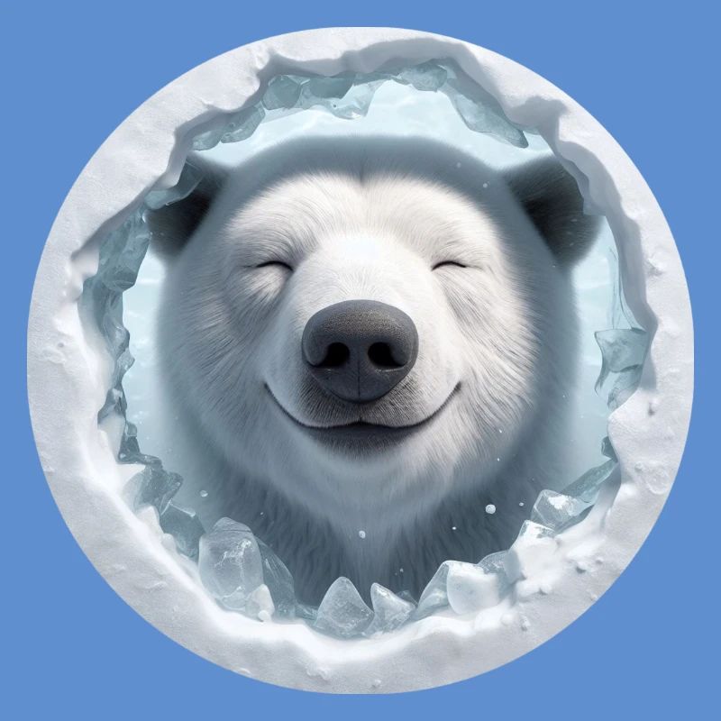 Lachender Eisbär schaut durch Loch aus Eis