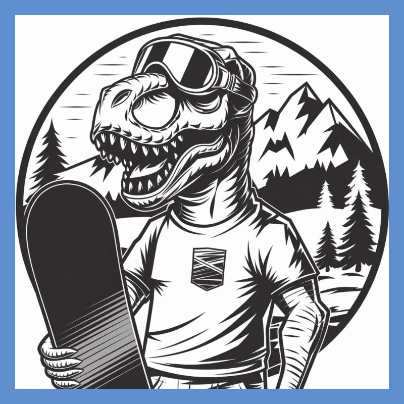 Ski-Rex, der Ski fahrende T-Rex