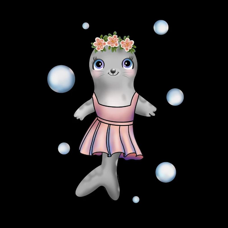 Petit bébé phoque avec couronne de fleurs et robe