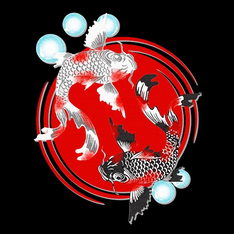 japanische kunst, Koi Karpfen schwarz weiß