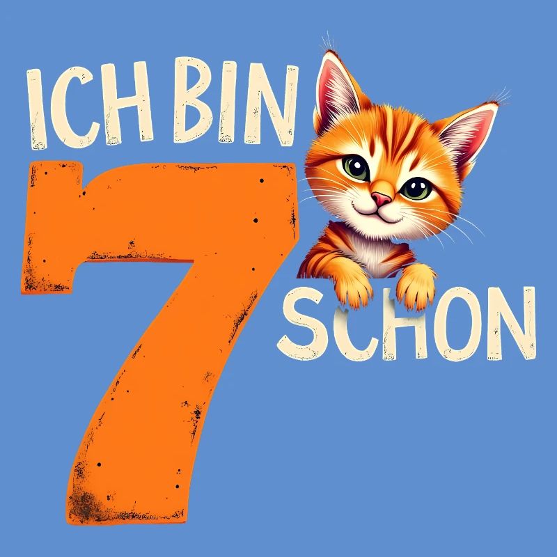 7. Geburtstag Mädchen Junge Katze Ich Bin Schon