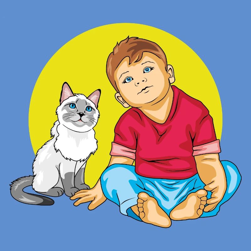 Junge spricht mit einer Siamkatze