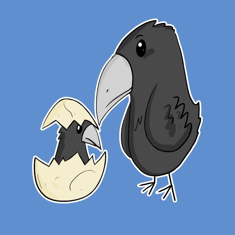 Corbeau avec bébé corbeau