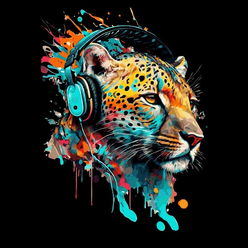 Leopard mit Kopfhörern DJ