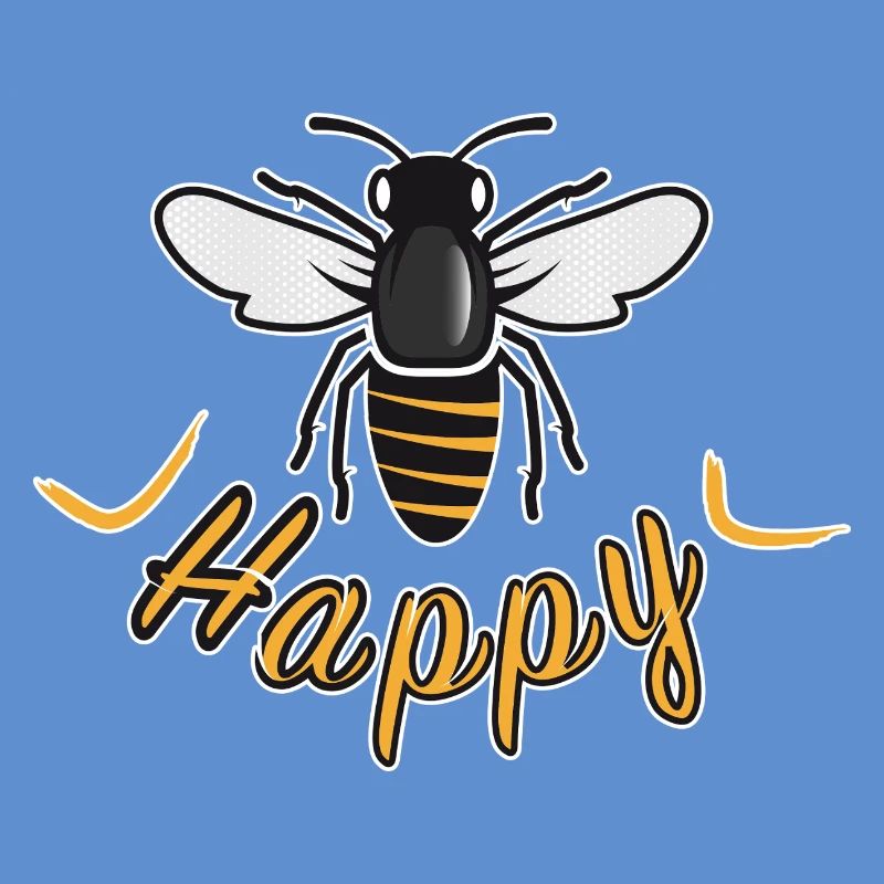 Glückliche Biene mit 'Happy'-Schriftzug