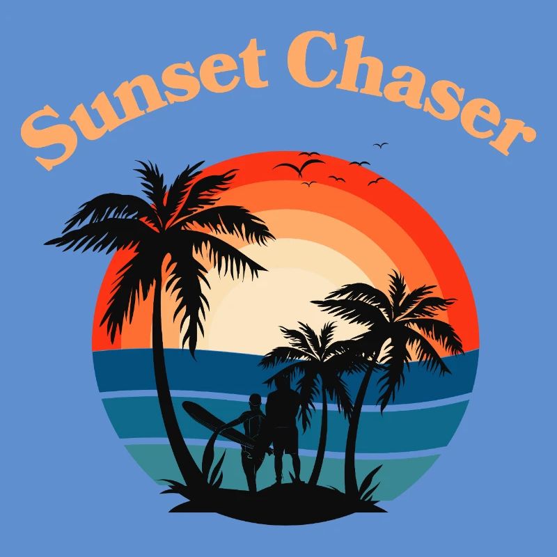 Retro Surfer Sunset Palm Tree Graphic