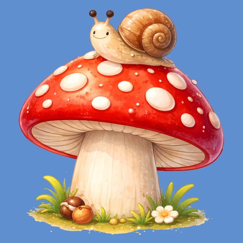 Toadstool with Snail Cute Forest Motif