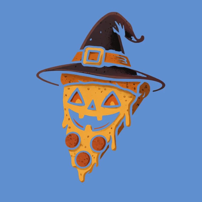 Pumpkin pizza with witch hat