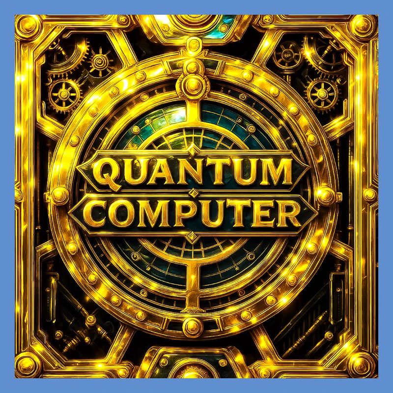 Golden Quantum Computer Emblem
