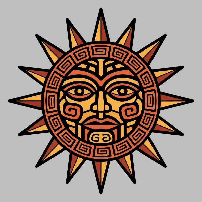 Aztec Sun Face Geometric Emblem