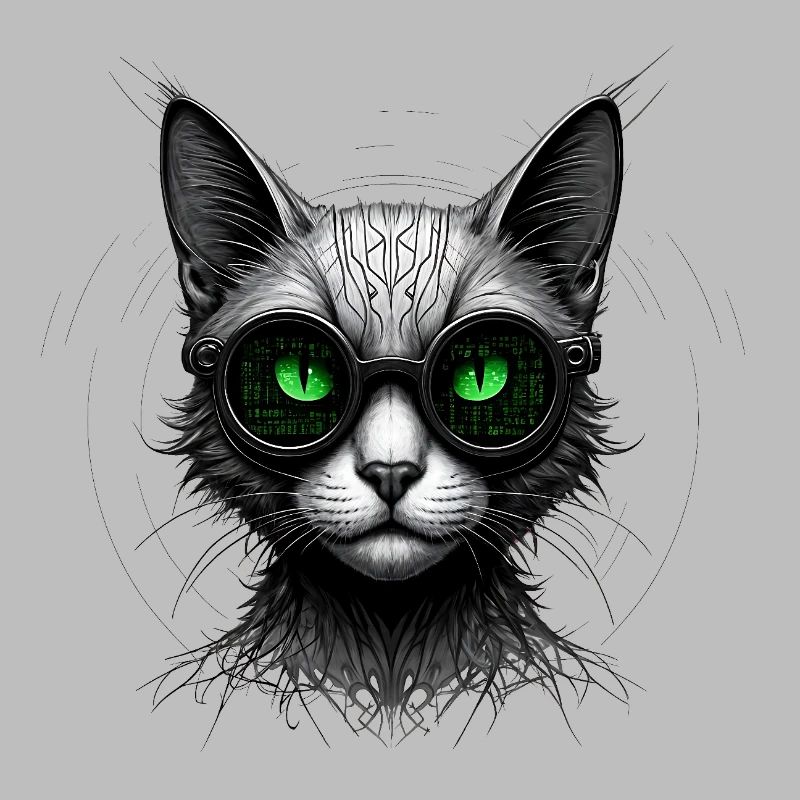 Green Eyes Computer Coder Geek Cat