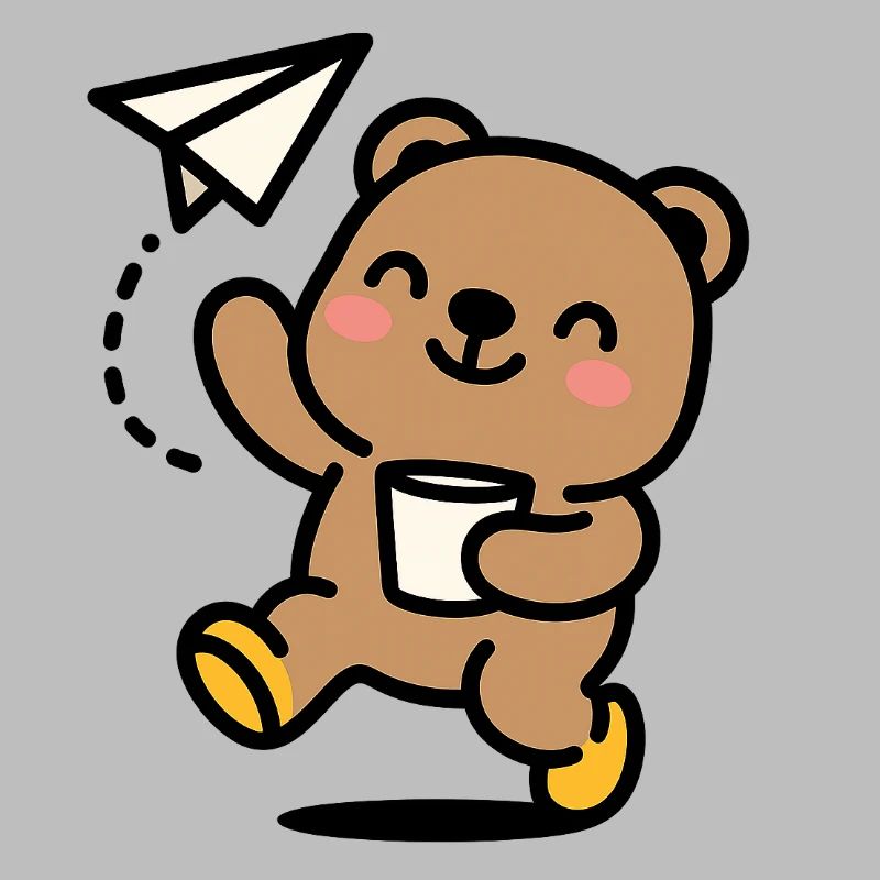 Glücklicher Teddybär mit Papierflieger