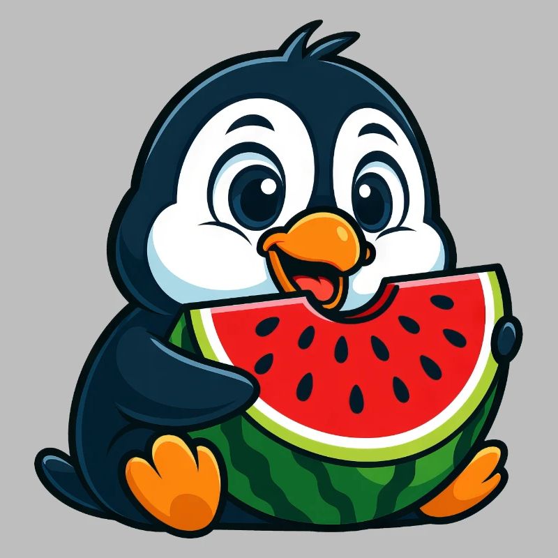 pingouin mignon avec pastèque dessin animé fruit arctique