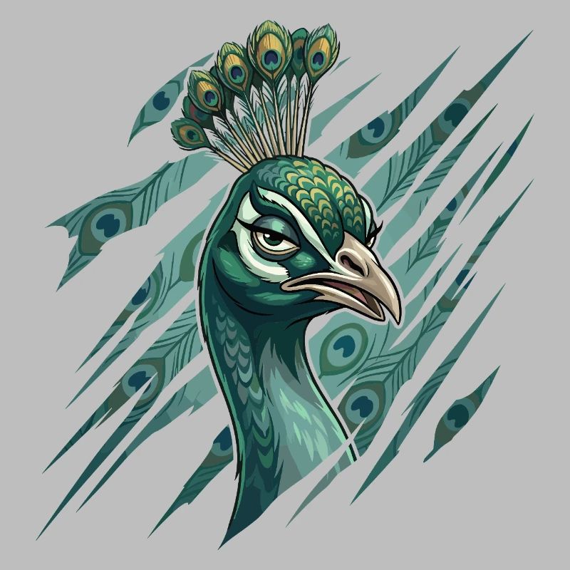 Peacock head with feather crown