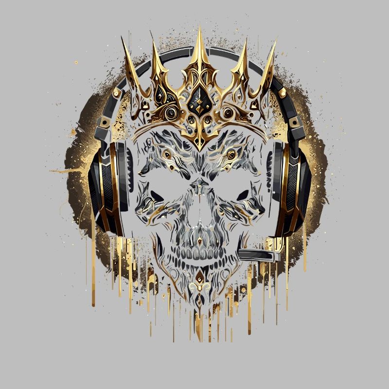Crâne de jeu doré avec casque et couronne
