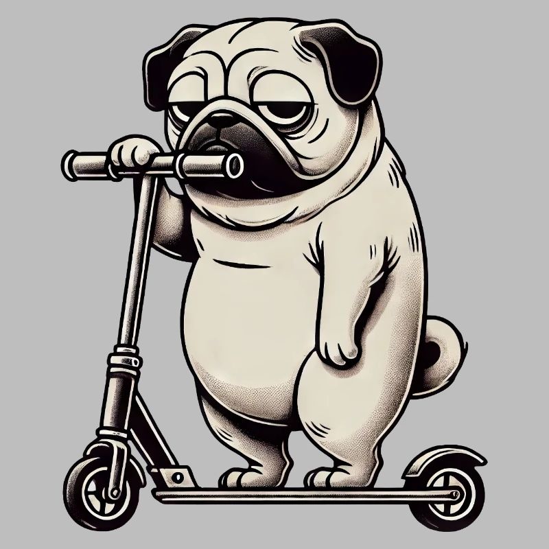 Lustiger Mops Roller Scooter Kickroller Grumpy
