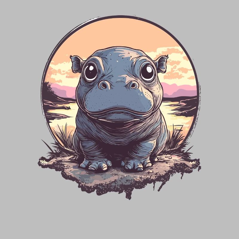Sunset Hippo Illustration