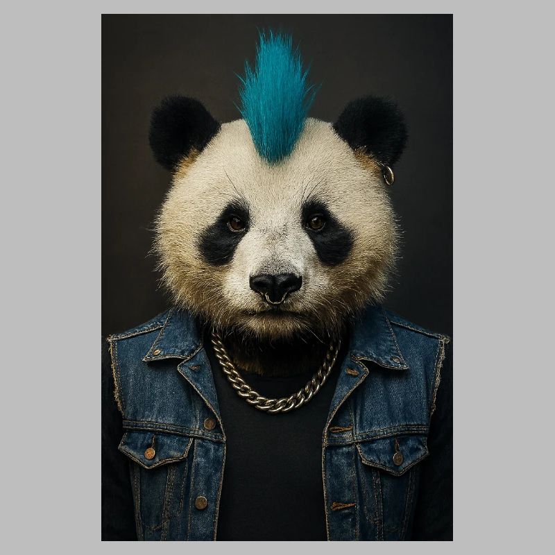 Panda Punk avec Mohawk bleu