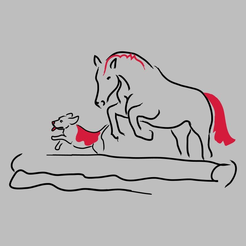 Springpferd mit Hund