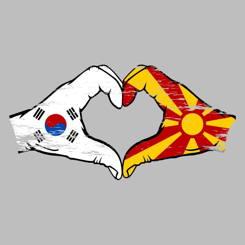 Corée du Sud Macédoine drapeau mains forme de coeur utilisé