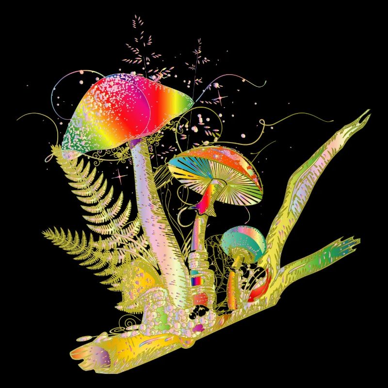 composition colorée champignons forestiers, herbes et branches