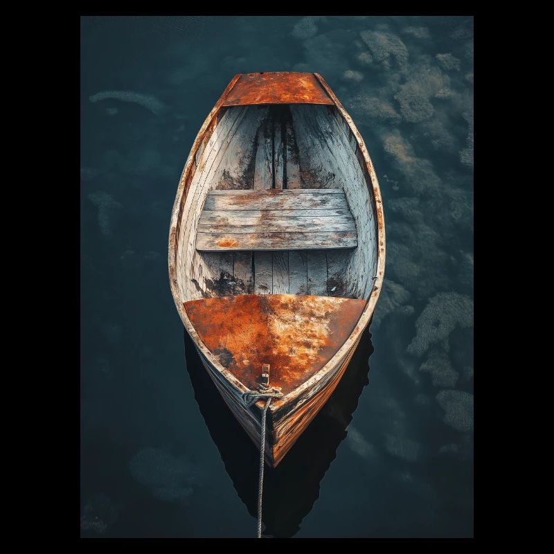 Abstraktes Gemälde - Boot - See - Angeln